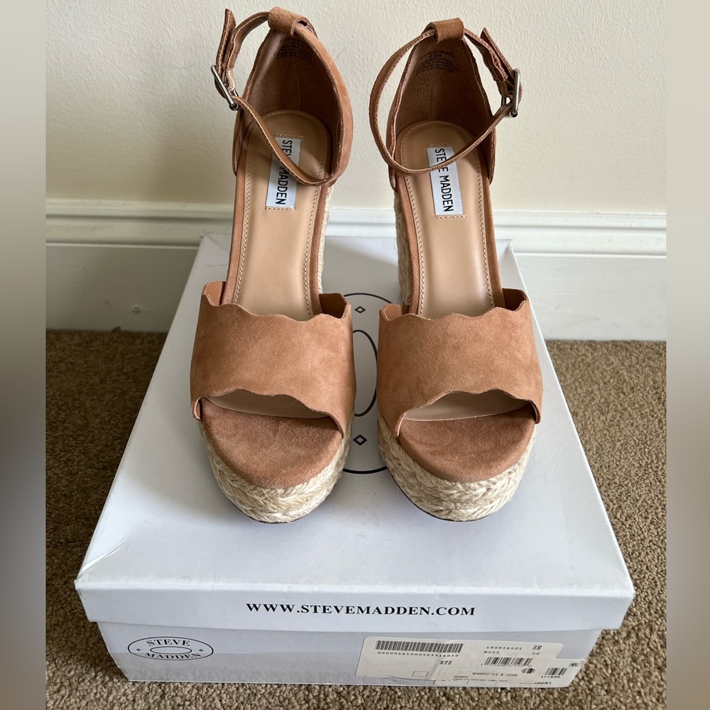 Steve Madden Tan Suede Espadrille Wedge Sandals